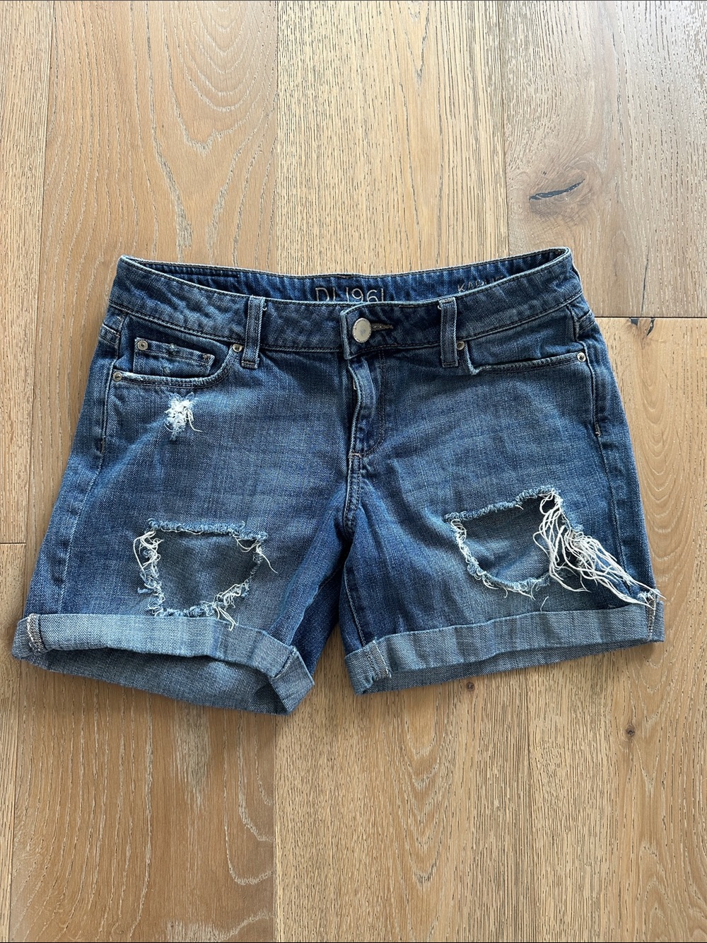 DL1961 Women's Distressed Rolled Hem Denim Shorts in Dark Blue